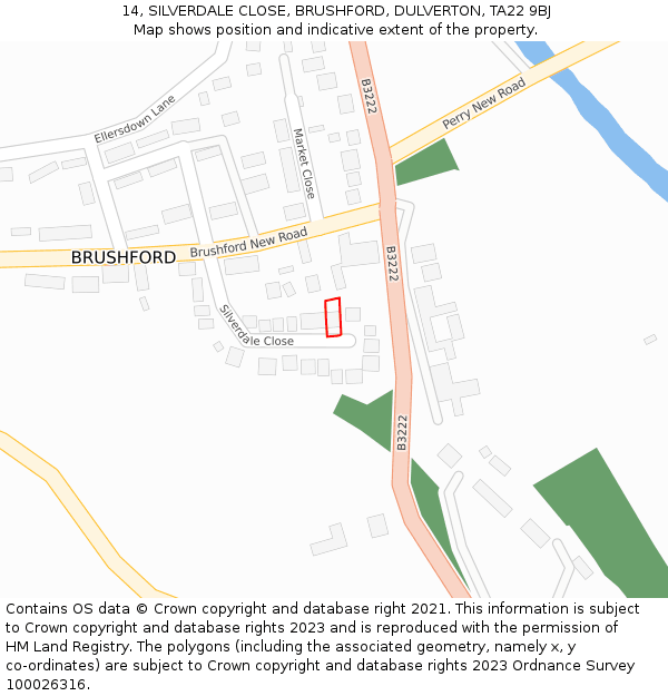 14, SILVERDALE CLOSE, BRUSHFORD, DULVERTON, TA22 9BJ: Location map and indicative extent of plot