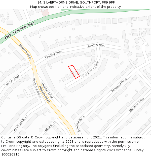 14, SILVERTHORNE DRIVE, SOUTHPORT, PR9 9PF: Location map and indicative extent of plot