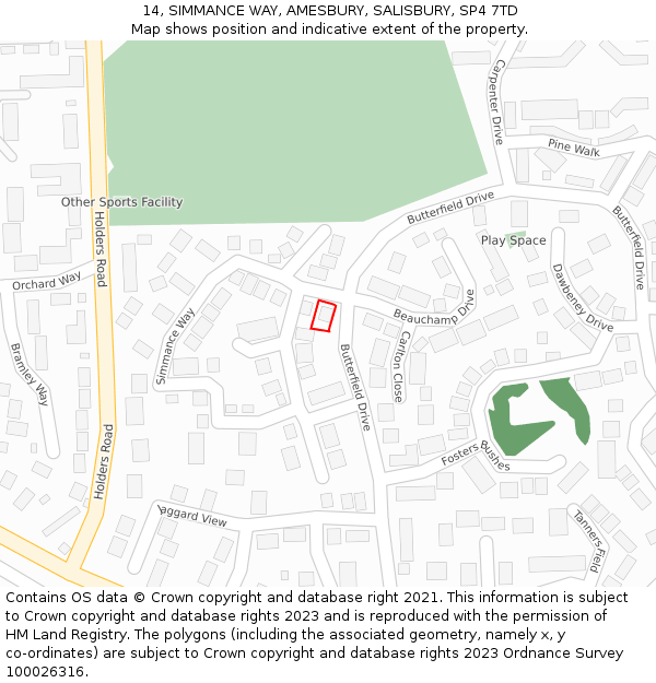 14, SIMMANCE WAY, AMESBURY, SALISBURY, SP4 7TD: Location map and indicative extent of plot