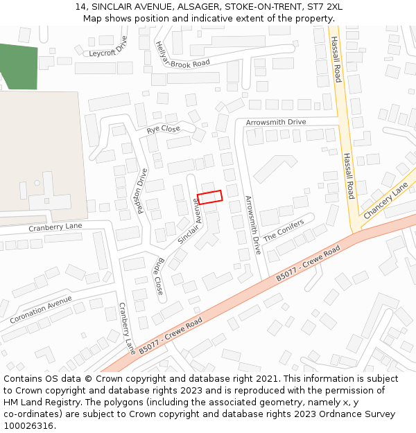 14, SINCLAIR AVENUE, ALSAGER, STOKE-ON-TRENT, ST7 2XL: Location map and indicative extent of plot