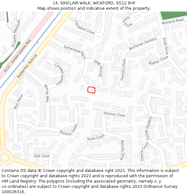 14, SINCLAIR WALK, WICKFORD, SS12 9HF: Location map and indicative extent of plot