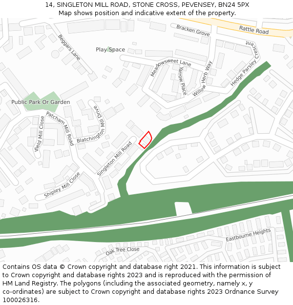 14, SINGLETON MILL ROAD, STONE CROSS, PEVENSEY, BN24 5PX: Location map and indicative extent of plot