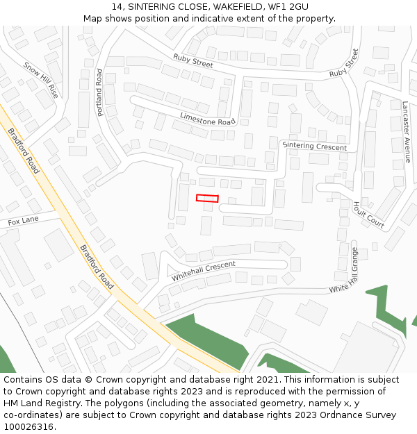 14, SINTERING CLOSE, WAKEFIELD, WF1 2GU: Location map and indicative extent of plot