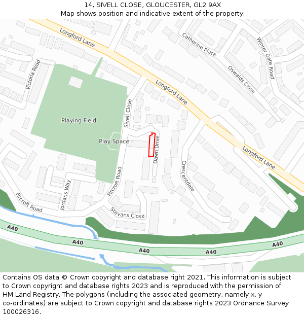 14, SIVELL CLOSE, GLOUCESTER, GL2 9AX: Location map and indicative extent of plot