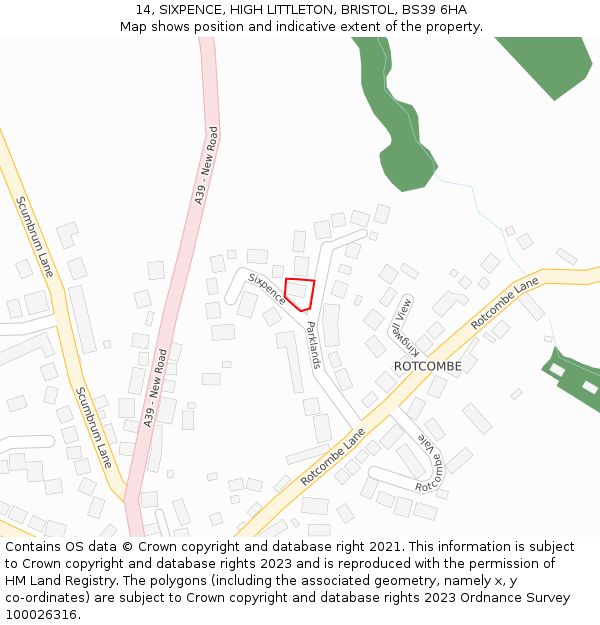 14, SIXPENCE, HIGH LITTLETON, BRISTOL, BS39 6HA: Location map and indicative extent of plot