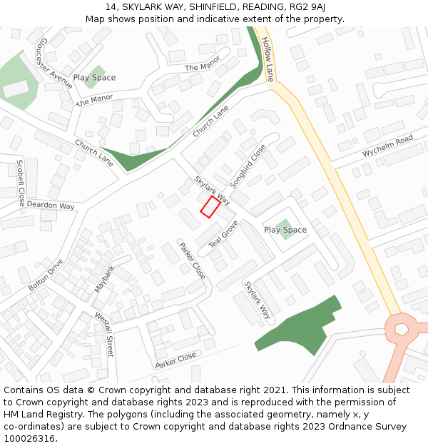 14, SKYLARK WAY, SHINFIELD, READING, RG2 9AJ: Location map and indicative extent of plot