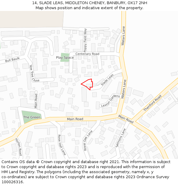 14, SLADE LEAS, MIDDLETON CHENEY, BANBURY, OX17 2NH: Location map and indicative extent of plot