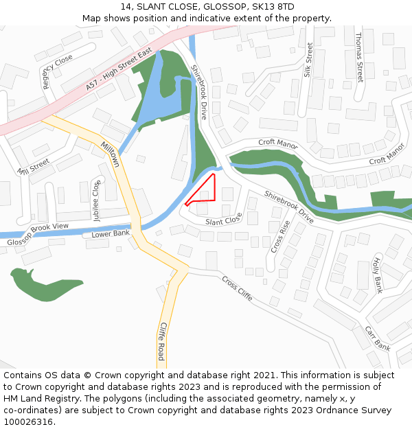 14, SLANT CLOSE, GLOSSOP, SK13 8TD: Location map and indicative extent of plot