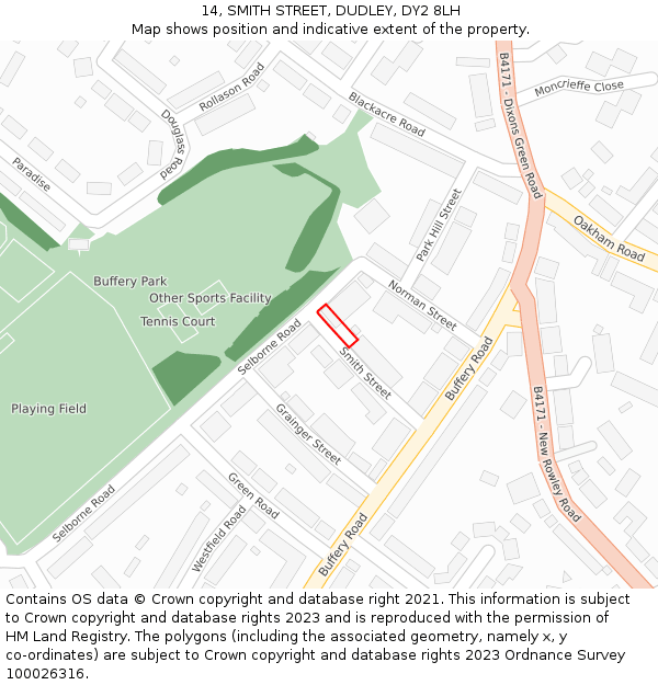 14, SMITH STREET, DUDLEY, DY2 8LH: Location map and indicative extent of plot