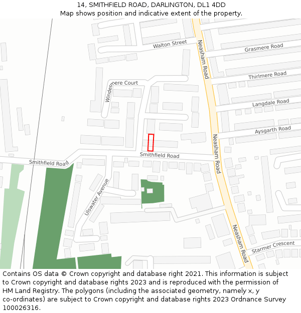 14, SMITHFIELD ROAD, DARLINGTON, DL1 4DD: Location map and indicative extent of plot