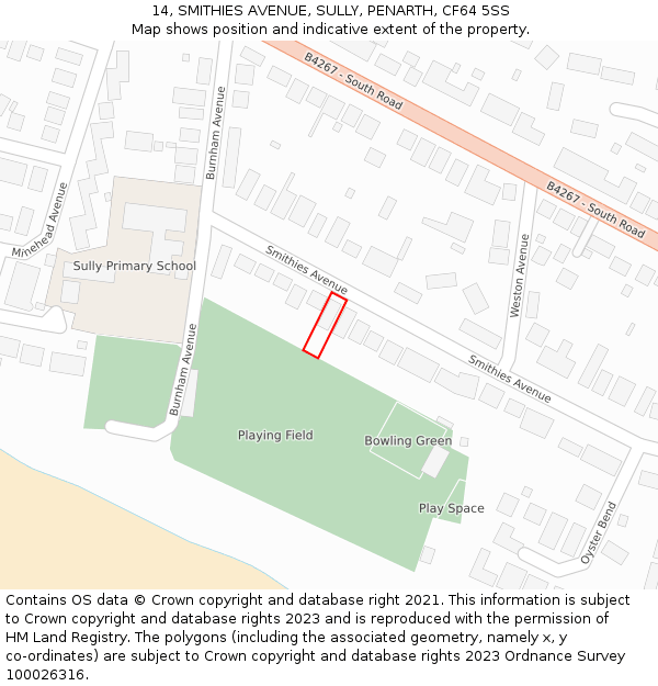 14, SMITHIES AVENUE, SULLY, PENARTH, CF64 5SS: Location map and indicative extent of plot