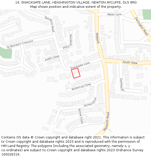 14, SNACKGATE LANE, HEIGHINGTON VILLAGE, NEWTON AYCLIFFE, DL5 6RG: Location map and indicative extent of plot