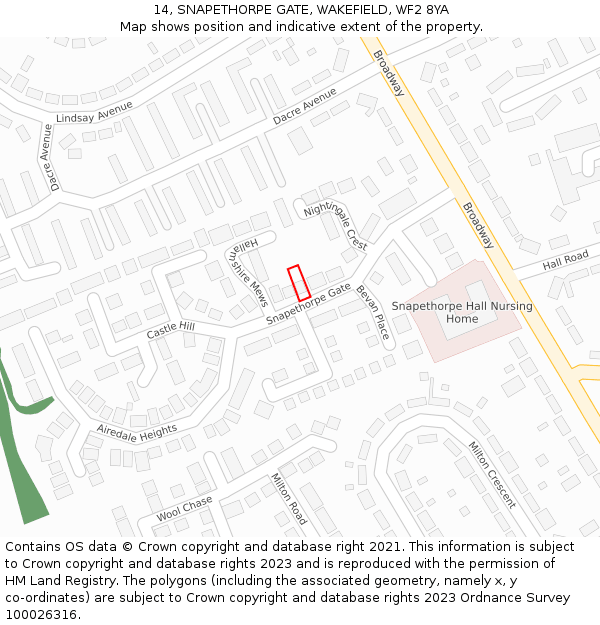 14, SNAPETHORPE GATE, WAKEFIELD, WF2 8YA: Location map and indicative extent of plot