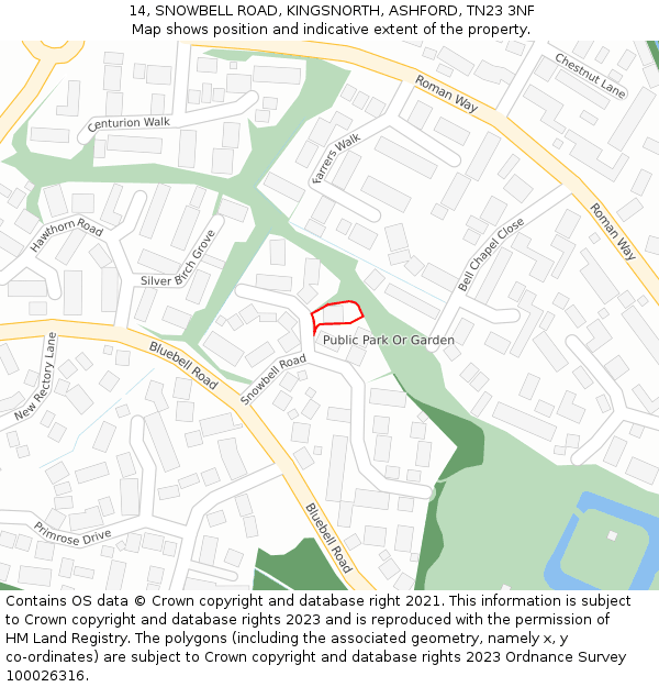 14, SNOWBELL ROAD, KINGSNORTH, ASHFORD, TN23 3NF: Location map and indicative extent of plot