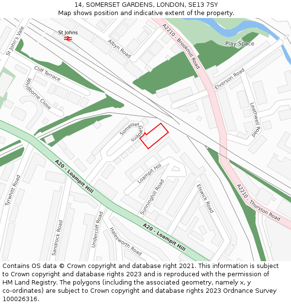 14, SOMERSET GARDENS, LONDON, SE13 7SY: Location map and indicative extent of plot
