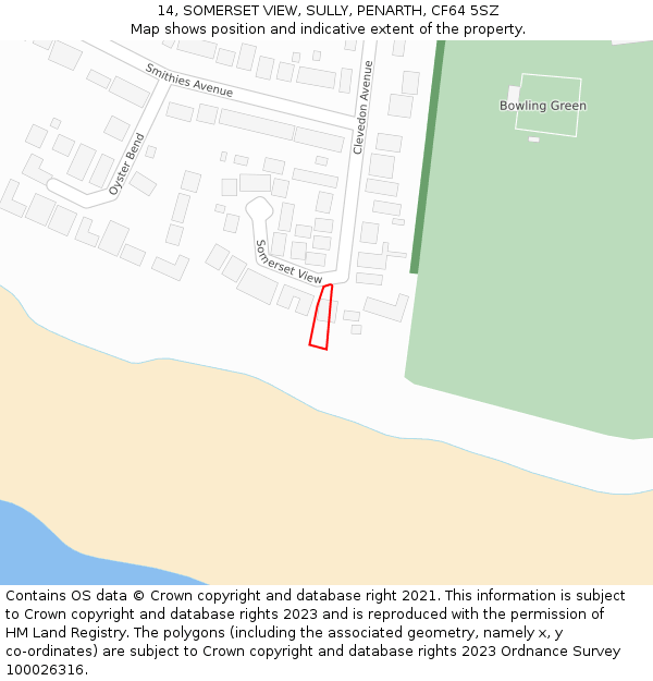 14, SOMERSET VIEW, SULLY, PENARTH, CF64 5SZ: Location map and indicative extent of plot