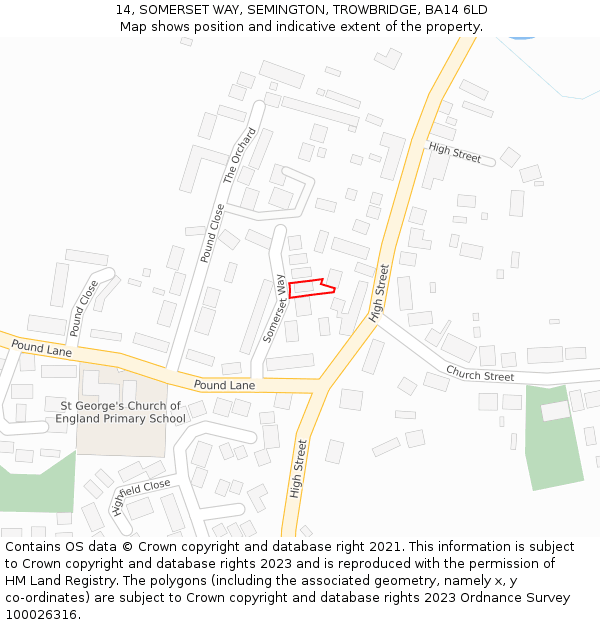 14, SOMERSET WAY, SEMINGTON, TROWBRIDGE, BA14 6LD: Location map and indicative extent of plot