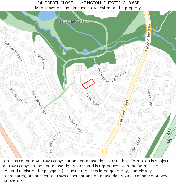 14, SORREL CLOSE, HUNTINGTON, CHESTER, CH3 6SB: Location map and indicative extent of plot