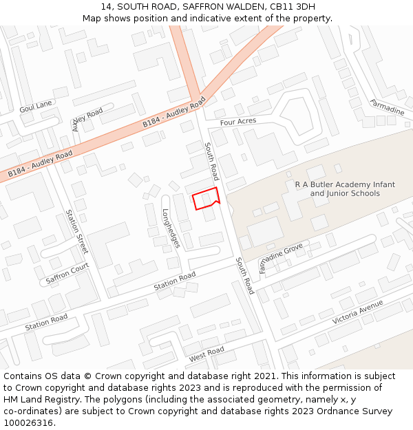 14, SOUTH ROAD, SAFFRON WALDEN, CB11 3DH: Location map and indicative extent of plot