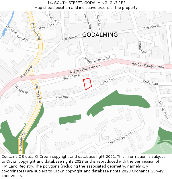 14, SOUTH STREET, GODALMING, GU7 1BF: Location map and indicative extent of plot