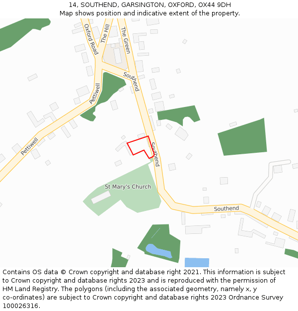 14, SOUTHEND, GARSINGTON, OXFORD, OX44 9DH: Location map and indicative extent of plot