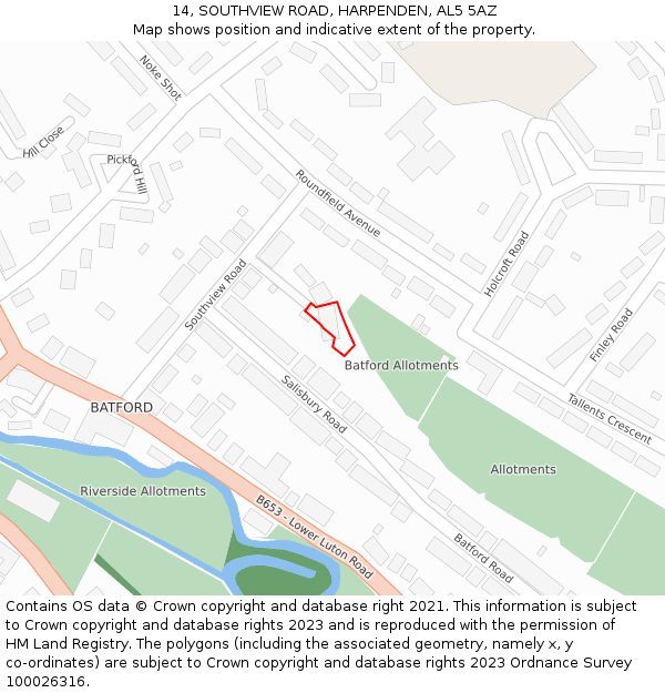 14, SOUTHVIEW ROAD, HARPENDEN, AL5 5AZ: Location map and indicative extent of plot