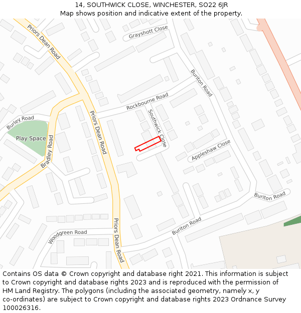 14, SOUTHWICK CLOSE, WINCHESTER, SO22 6JR: Location map and indicative extent of plot