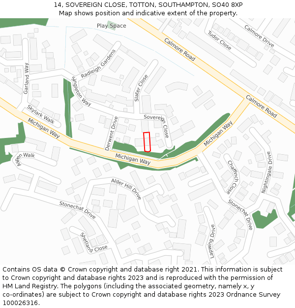 14, SOVEREIGN CLOSE, TOTTON, SOUTHAMPTON, SO40 8XP: Location map and indicative extent of plot