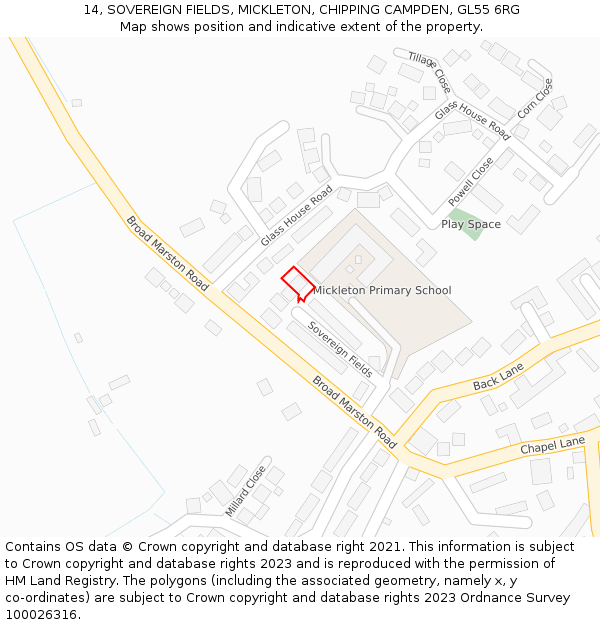 14, SOVEREIGN FIELDS, MICKLETON, CHIPPING CAMPDEN, GL55 6RG: Location map and indicative extent of plot