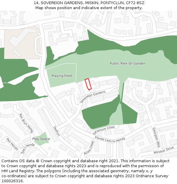 14, SOVEREIGN GARDENS, MISKIN, PONTYCLUN, CF72 8SZ: Location map and indicative extent of plot