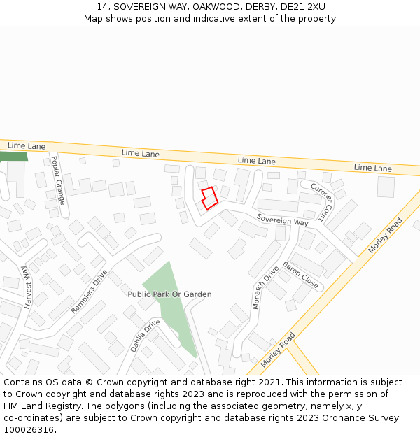 14, SOVEREIGN WAY, OAKWOOD, DERBY, DE21 2XU: Location map and indicative extent of plot