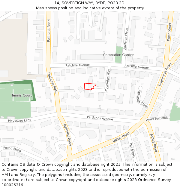 14, SOVEREIGN WAY, RYDE, PO33 3DL: Location map and indicative extent of plot