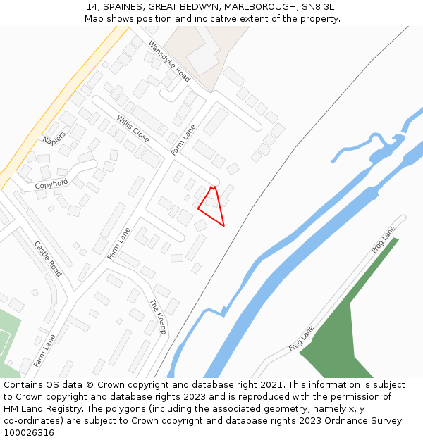 14, SPAINES, GREAT BEDWYN, MARLBOROUGH, SN8 3LT: Location map and indicative extent of plot