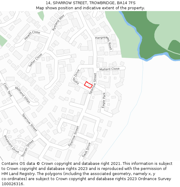 14, SPARROW STREET, TROWBRIDGE, BA14 7FS: Location map and indicative extent of plot