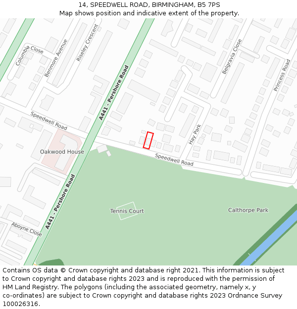 14, SPEEDWELL ROAD, BIRMINGHAM, B5 7PS: Location map and indicative extent of plot