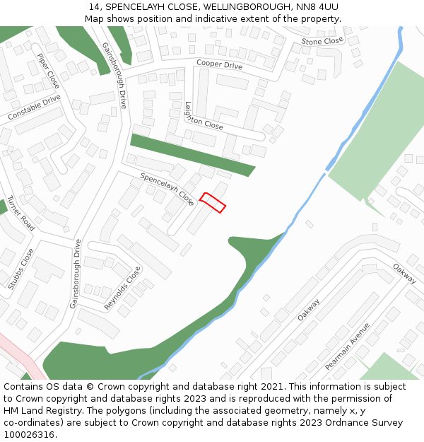 14, SPENCELAYH CLOSE, WELLINGBOROUGH, NN8 4UU: Location map and indicative extent of plot