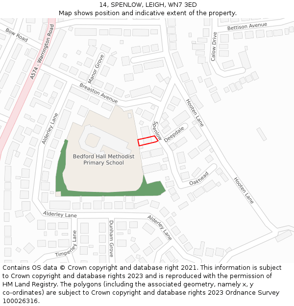 14, SPENLOW, LEIGH, WN7 3ED: Location map and indicative extent of plot