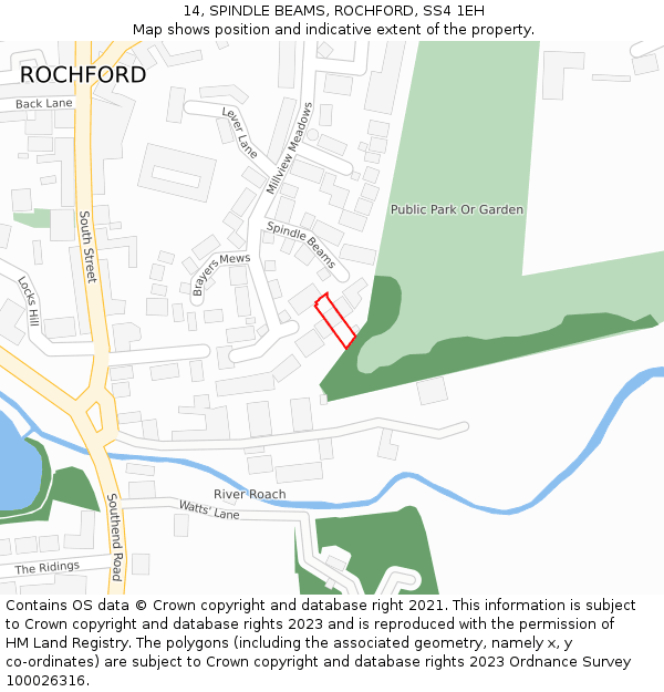 14, SPINDLE BEAMS, ROCHFORD, SS4 1EH: Location map and indicative extent of plot