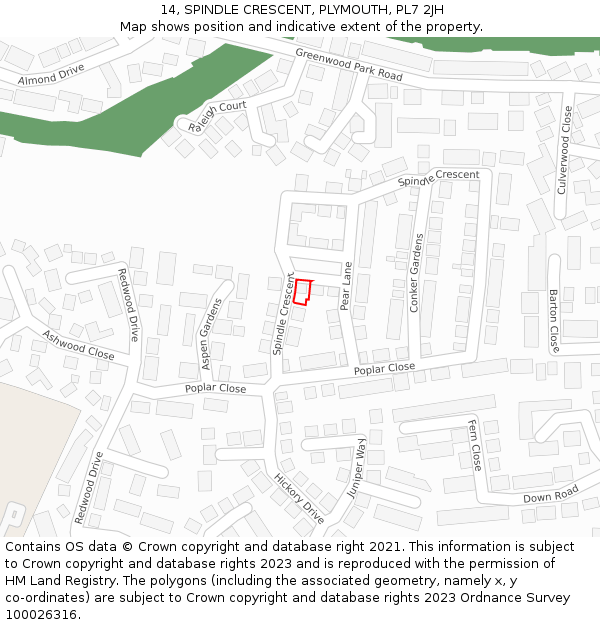 14, SPINDLE CRESCENT, PLYMOUTH, PL7 2JH: Location map and indicative extent of plot