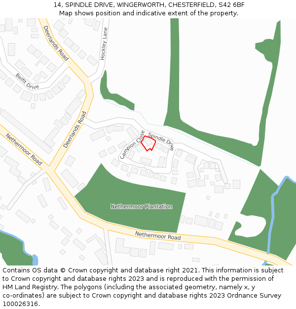 14, SPINDLE DRIVE, WINGERWORTH, CHESTERFIELD, S42 6BF: Location map and indicative extent of plot