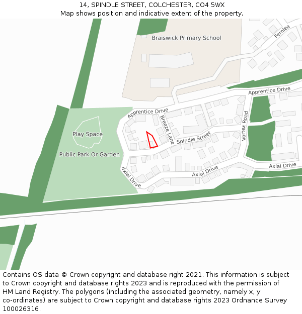 14, SPINDLE STREET, COLCHESTER, CO4 5WX: Location map and indicative extent of plot