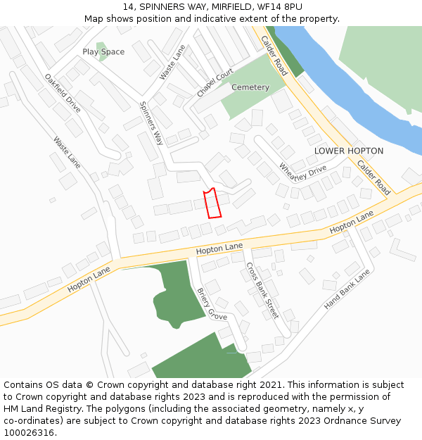 14, SPINNERS WAY, MIRFIELD, WF14 8PU: Location map and indicative extent of plot