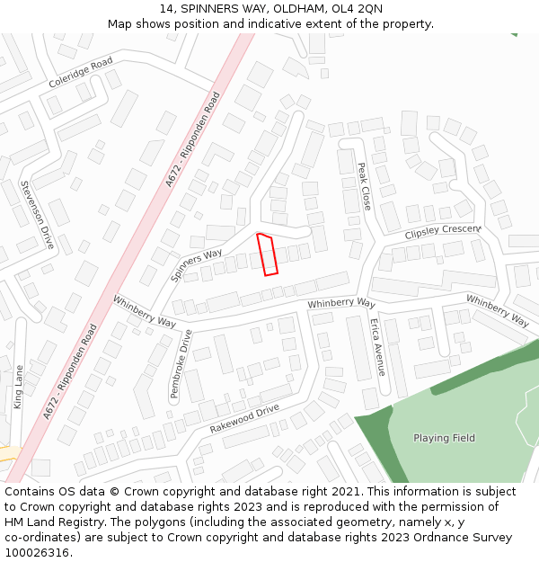 14, SPINNERS WAY, OLDHAM, OL4 2QN: Location map and indicative extent of plot