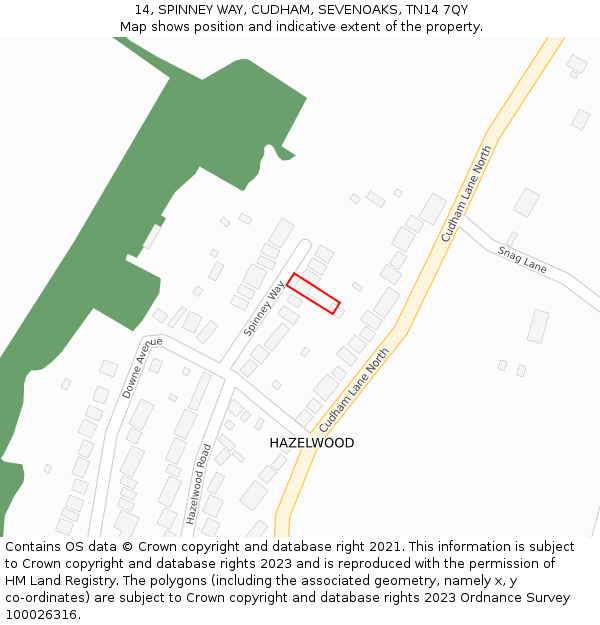 14, SPINNEY WAY, CUDHAM, SEVENOAKS, TN14 7QY: Location map and indicative extent of plot