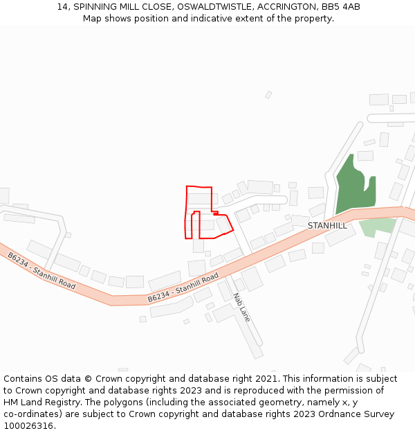 14, SPINNING MILL CLOSE, OSWALDTWISTLE, ACCRINGTON, BB5 4AB: Location map and indicative extent of plot