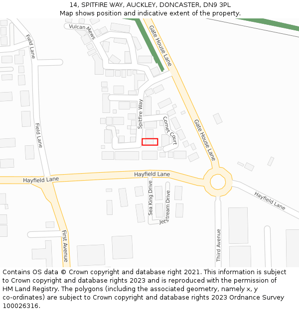 14, SPITFIRE WAY, AUCKLEY, DONCASTER, DN9 3PL: Location map and indicative extent of plot