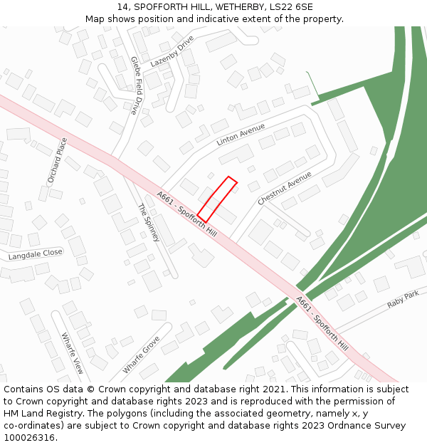 14, SPOFFORTH HILL, WETHERBY, LS22 6SE: Location map and indicative extent of plot