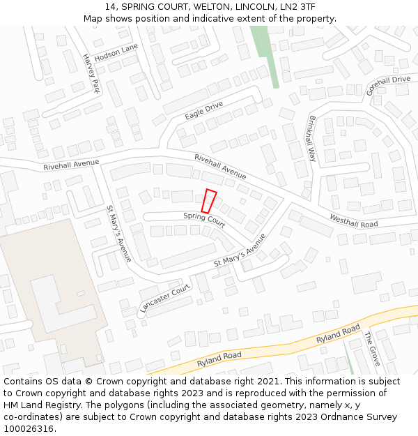 14, SPRING COURT, WELTON, LINCOLN, LN2 3TF: Location map and indicative extent of plot