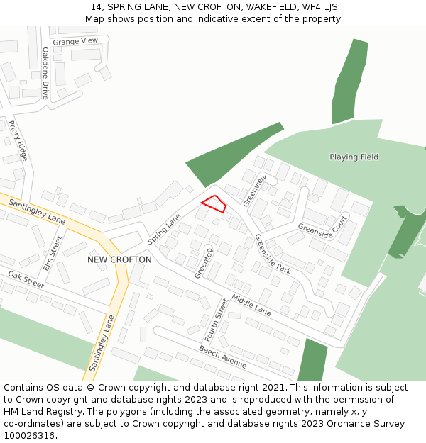 14, SPRING LANE, NEW CROFTON, WAKEFIELD, WF4 1JS: Location map and indicative extent of plot