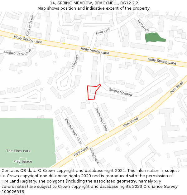 14, SPRING MEADOW, BRACKNELL, RG12 2JP: Location map and indicative extent of plot